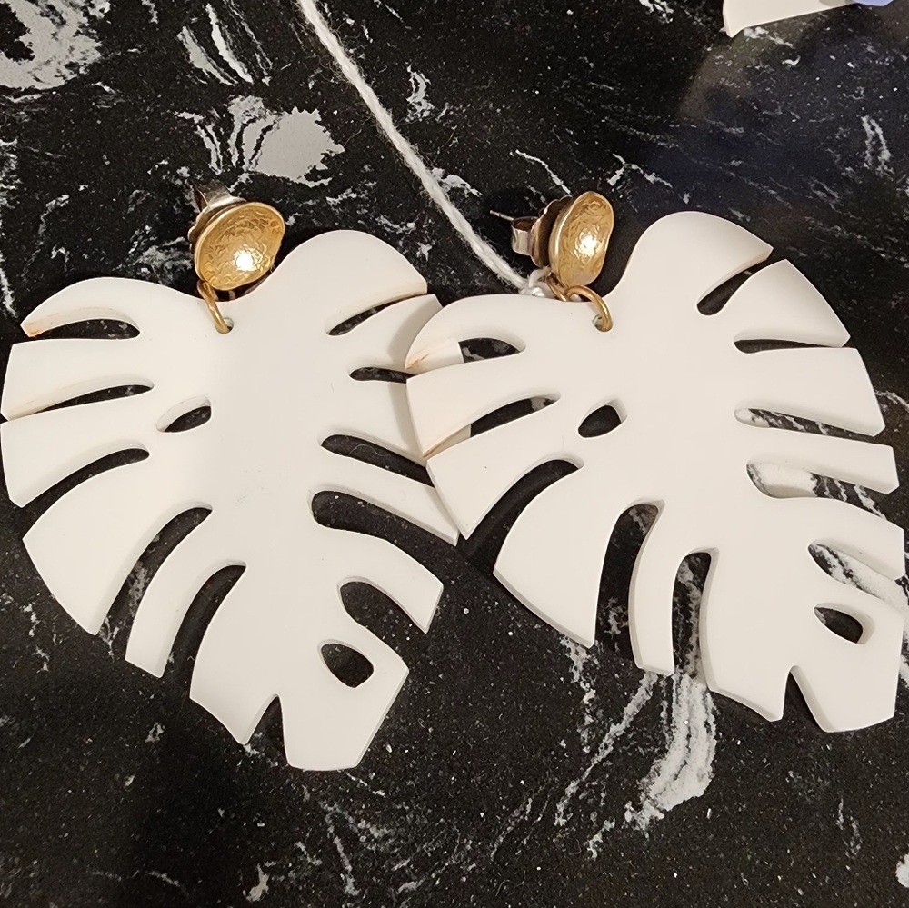 Sugar Monstera Leaf Statement Earrings - image 1